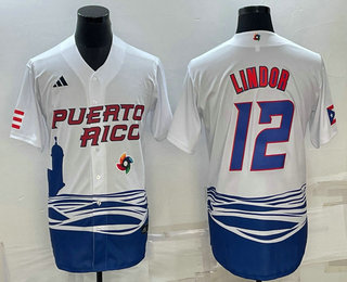 Mens Puerto Rico Baseball #23 Francisco Lindor White 2023 World Baseball Classic Stitched Jersey->2023 world baseball classic->MLB Jersey